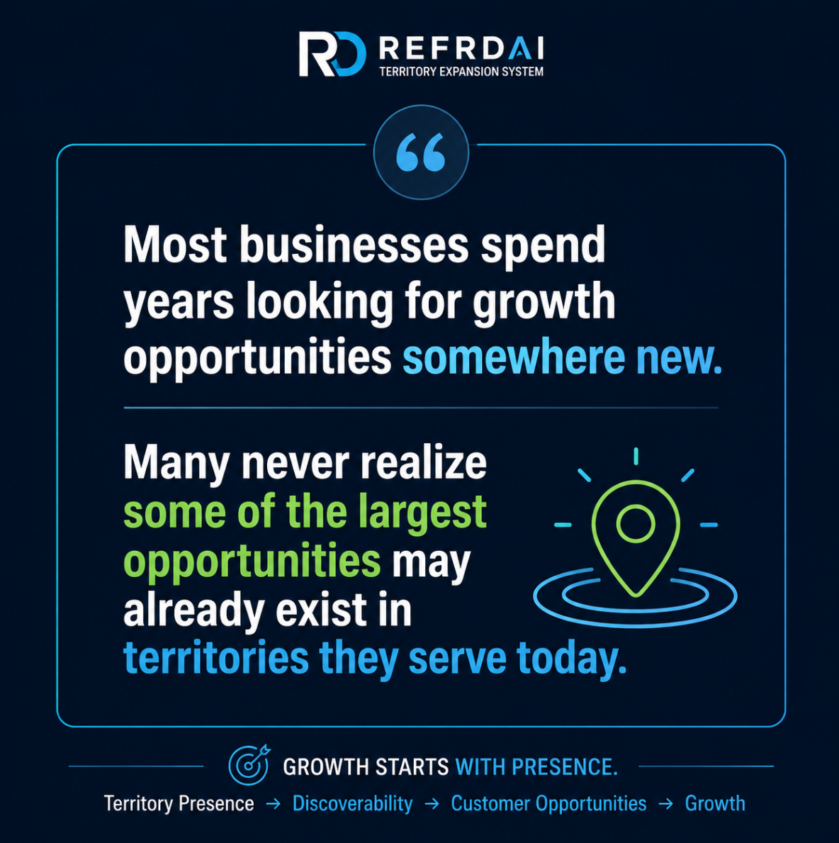 REFRDAI closing thought graphic explaining that many growth opportunities may already exist in territories a business serves today.